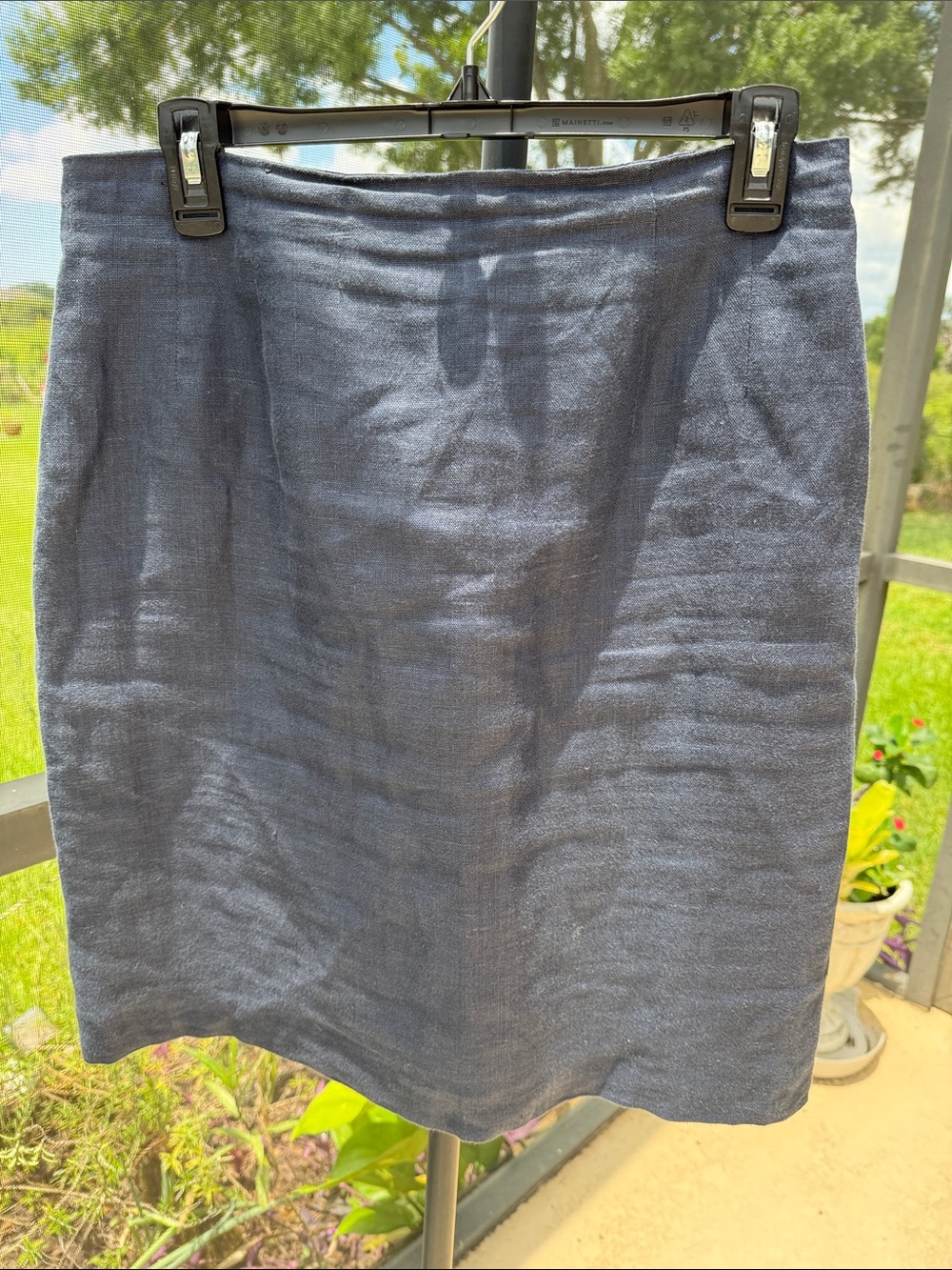 Classic Navy blue Pure Linen lined Pencil Skirt